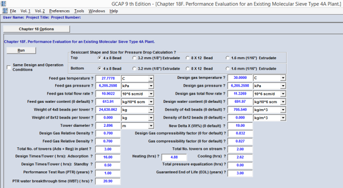 Table 4A. GCAP Option 18F input data for the case study (SI units)