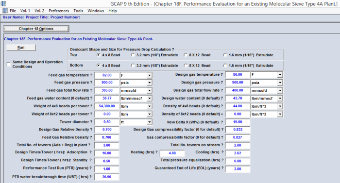 Table 4B. GCAP Option 18F input data for the case study (FPS units)