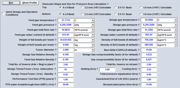 Table 6A. GCAP Option 18F input data with the revised adsorption time for the case study (SI units)