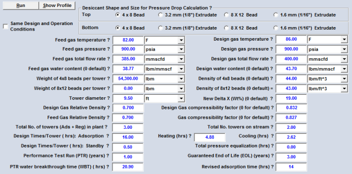 Table 6B. GCAP Option 18F input data with the revised adsorption time for the case study (FPS units)